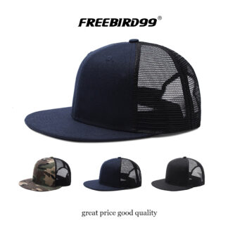 FREEBIRD99 flat brim snapback half mesh cap