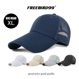 FREEBIRD99 long brim half mesh trucker hat for big head