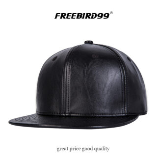FREEBIRD99 flat billed leather snapback hat 09 black